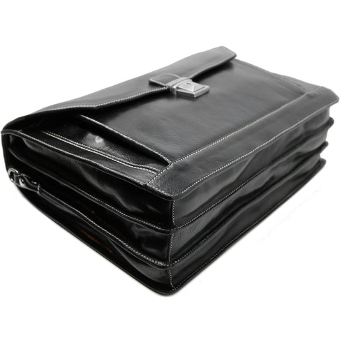 Floto Italian Leather Briefcase Attache Venezia 3 Gusset black bottom